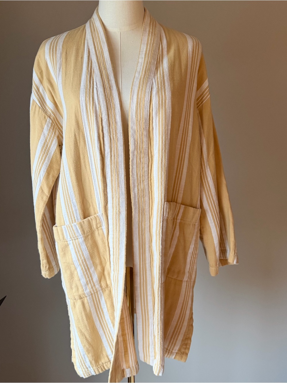 Eileen Fisher Linen Striped Open-Front Women's Jacket in Mustard and White